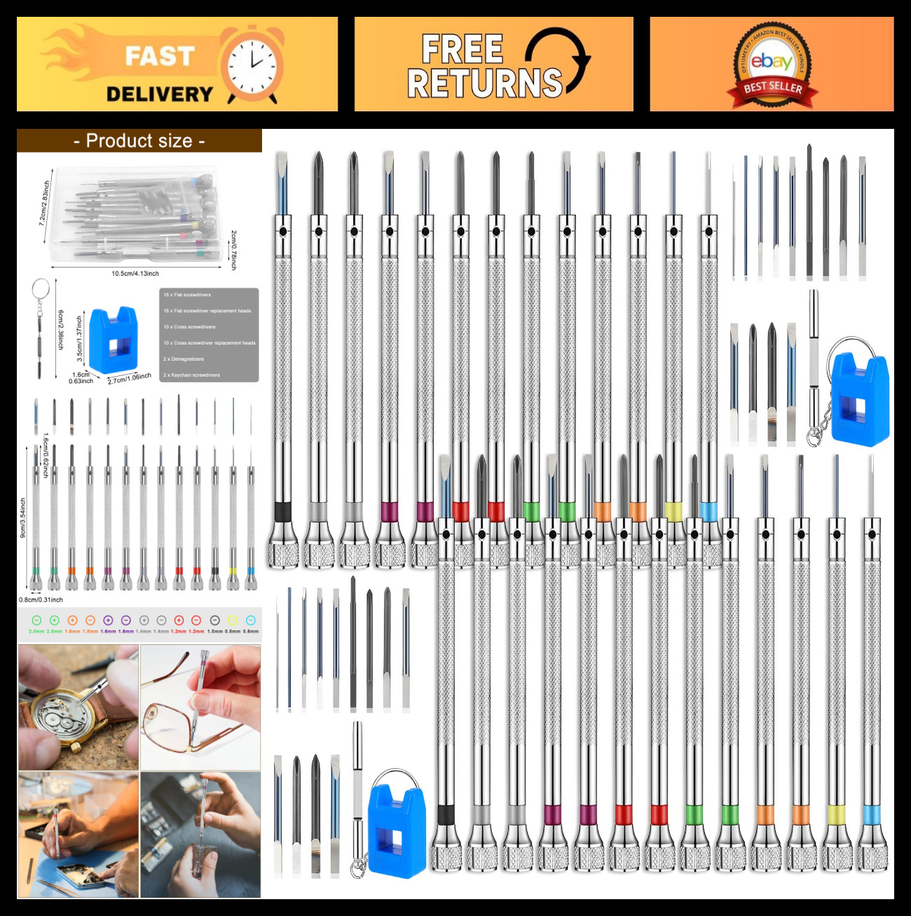 26 Pcs Precision Screwdriver Set for Watch Repair, Eyeglasses & Jewelry – 0.6-2.