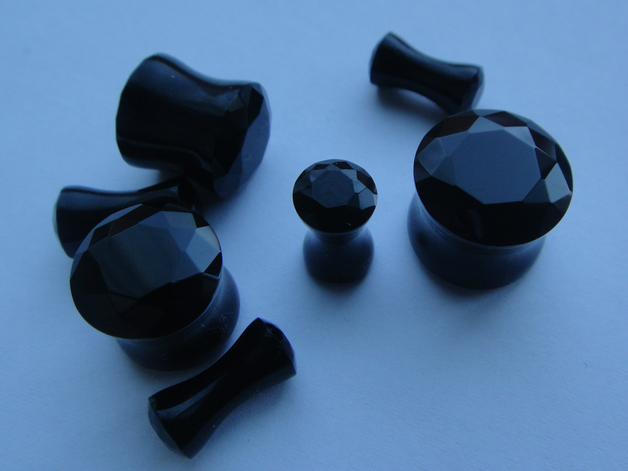 1 PAIR Faceted Gem Cut Crystal Double Flared Saddle Plugs Chose in 8 Colors