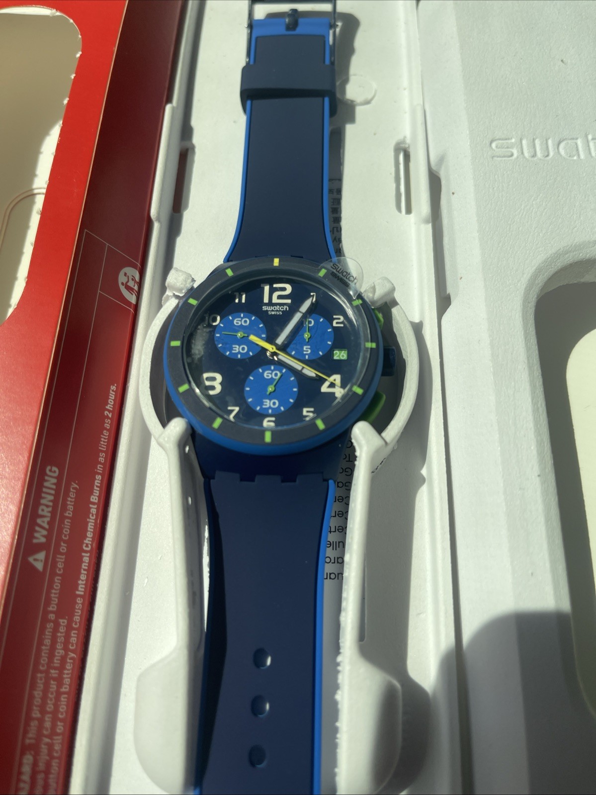 Limited Swiss Swatch BLEU SUR BLEU Silicone Chrono Men Date Watch 42mm SUSN409