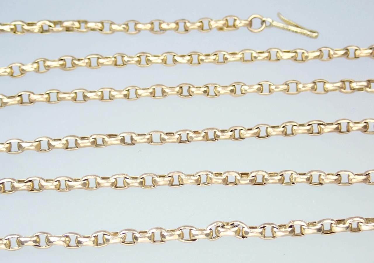 Lovely Antique Victorian 21” Solid 9K Rose Gold 2.5mm Belcher Chain Necklace