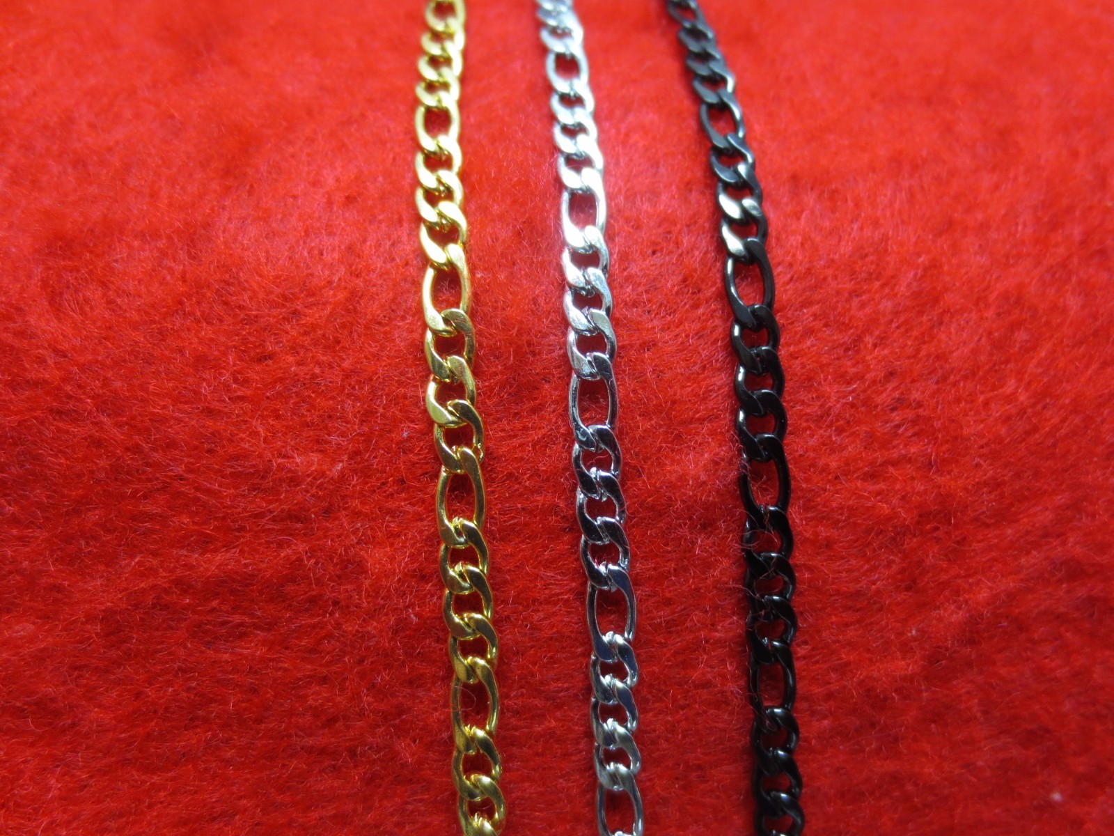 7″-48″ 3mm FIGARO ROPE STAINLESS STEEL GOLD-SILVER-BLACK-PLATED CHAIN NECKLACE