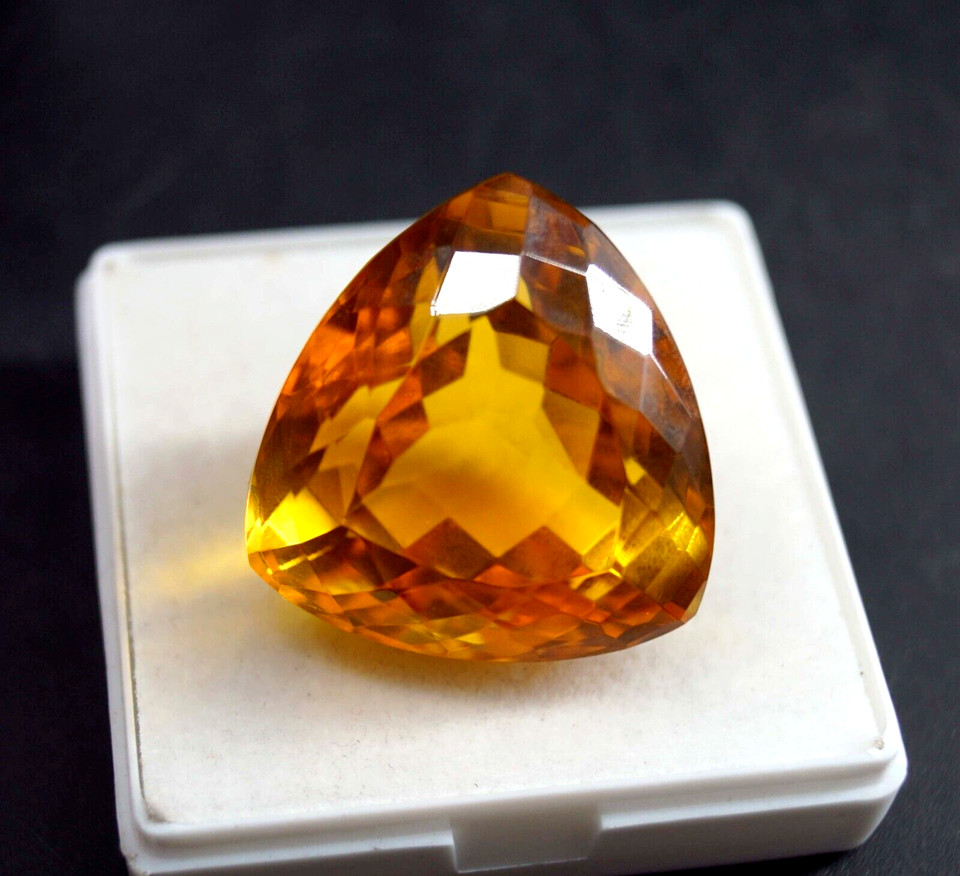 Certified Natural 123.75 Ct Trillion Cut Yellow Citrine Brazilian Loose Gemstone