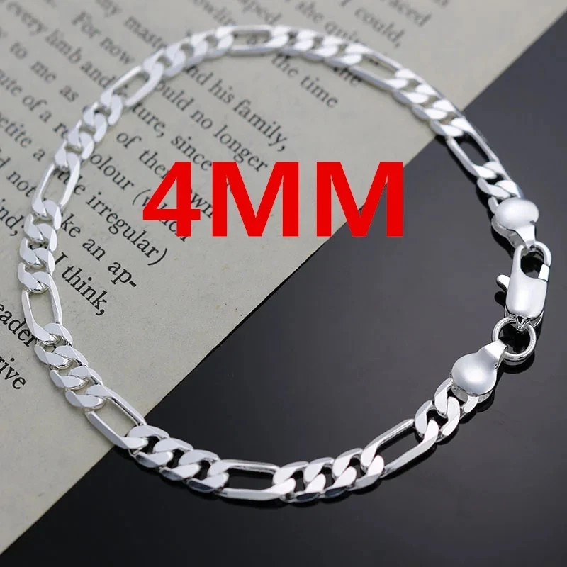 925 Sterling Silver 4mm Chain Set Bracelet & Necklace Jewelry For Men And Women