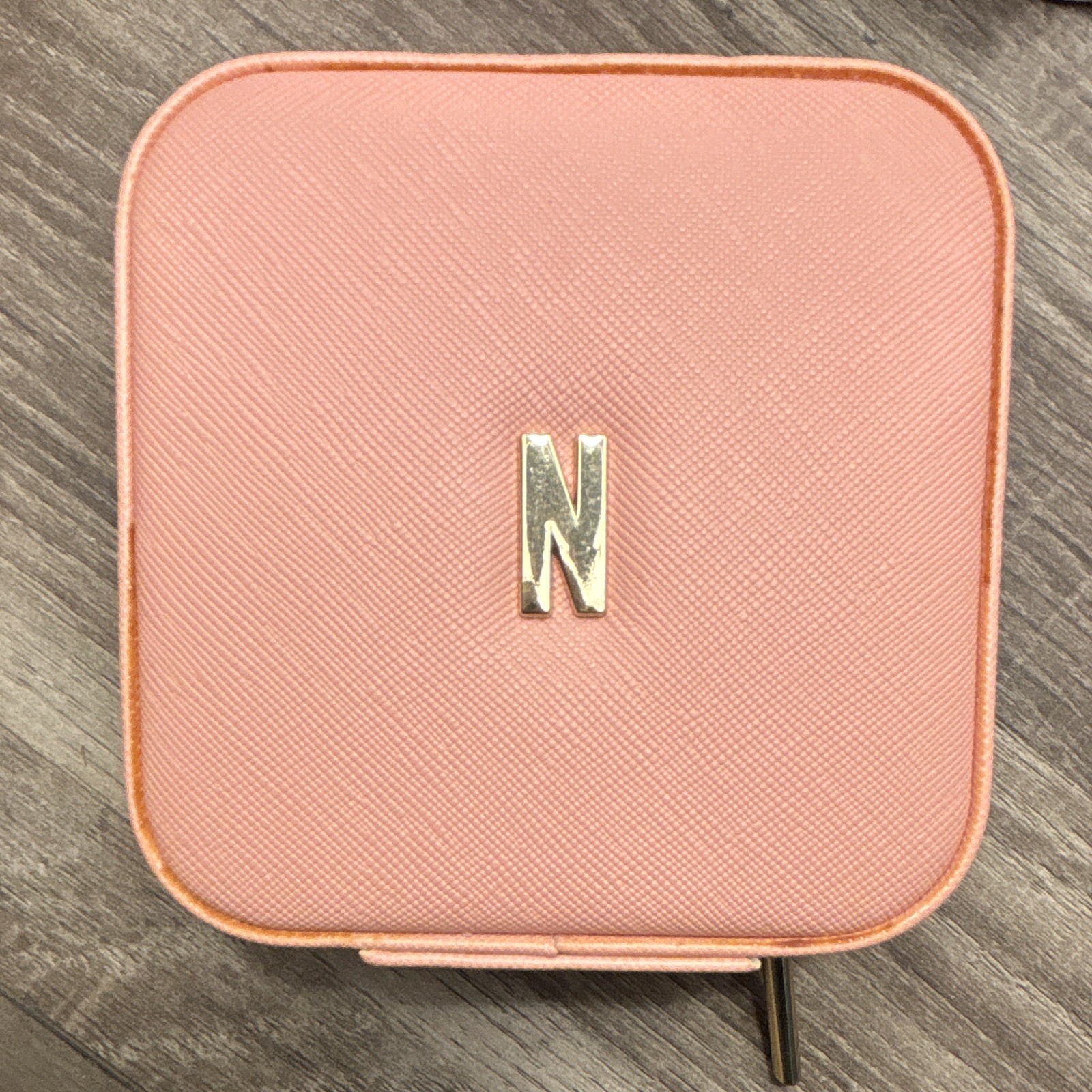 Pink Square Zip-Around Travel Jewelry Case w/ Mirror, Faux Leather, Velvet Lined