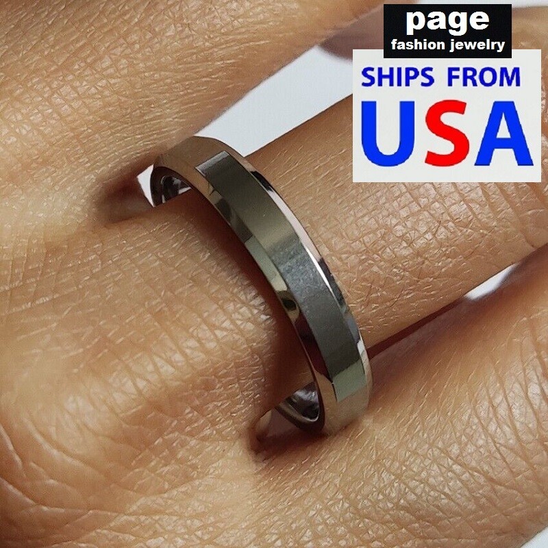 1pc Comfort Fit Unique Design Bevel Edges 4mm Stainless Steel Ring Size 6.5-10.5