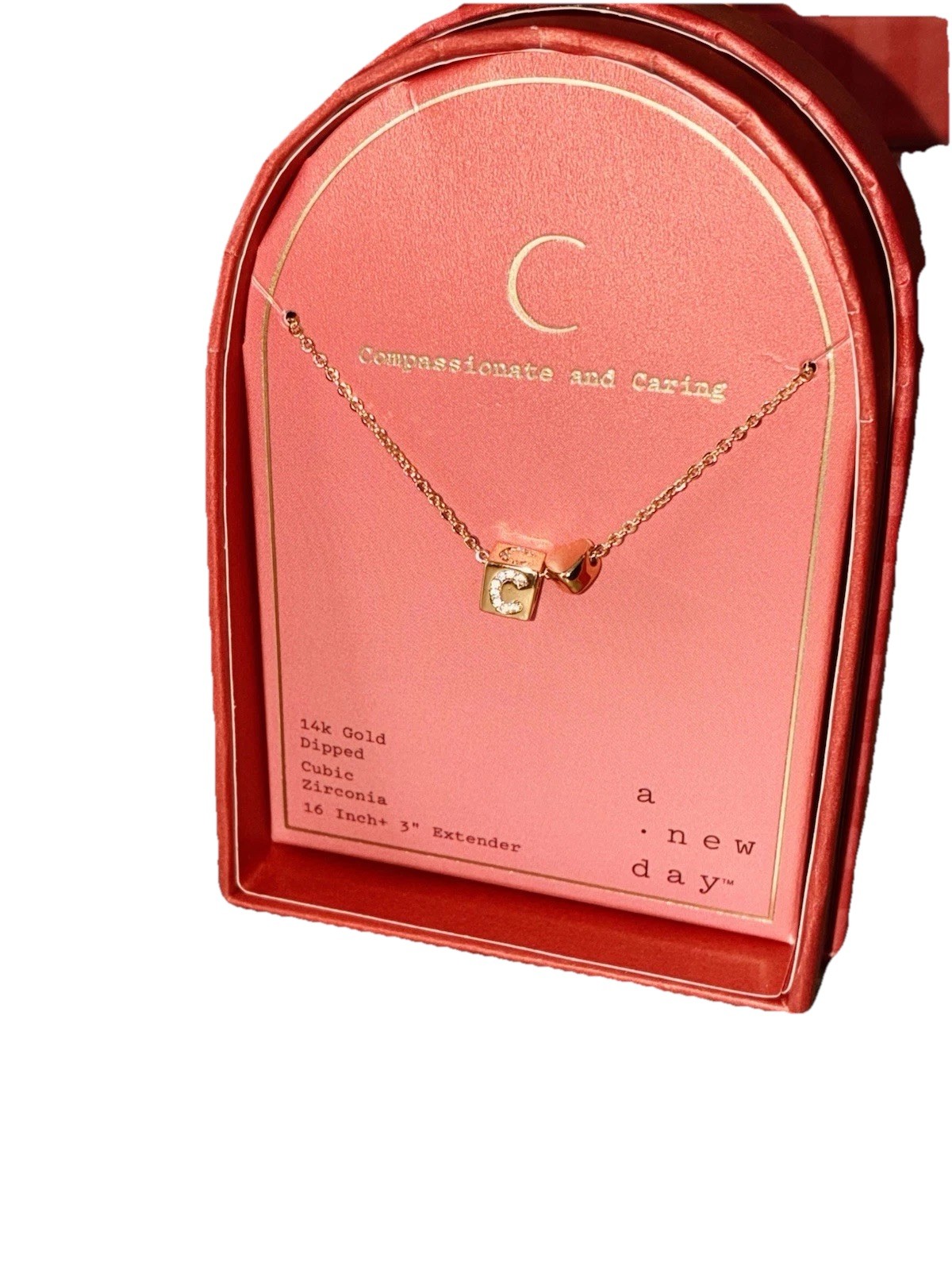 Choose! Gold Cube, Diamond “Letter” Heart Charmed Necklaces “A New Day” Gold Dip
