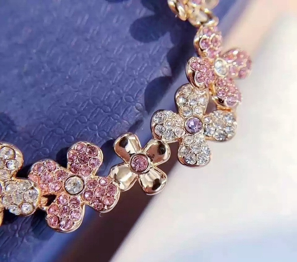 Swarovski Rose Gold Plum Blossom Bracelet for Women, Crystal Flower Bracelet
