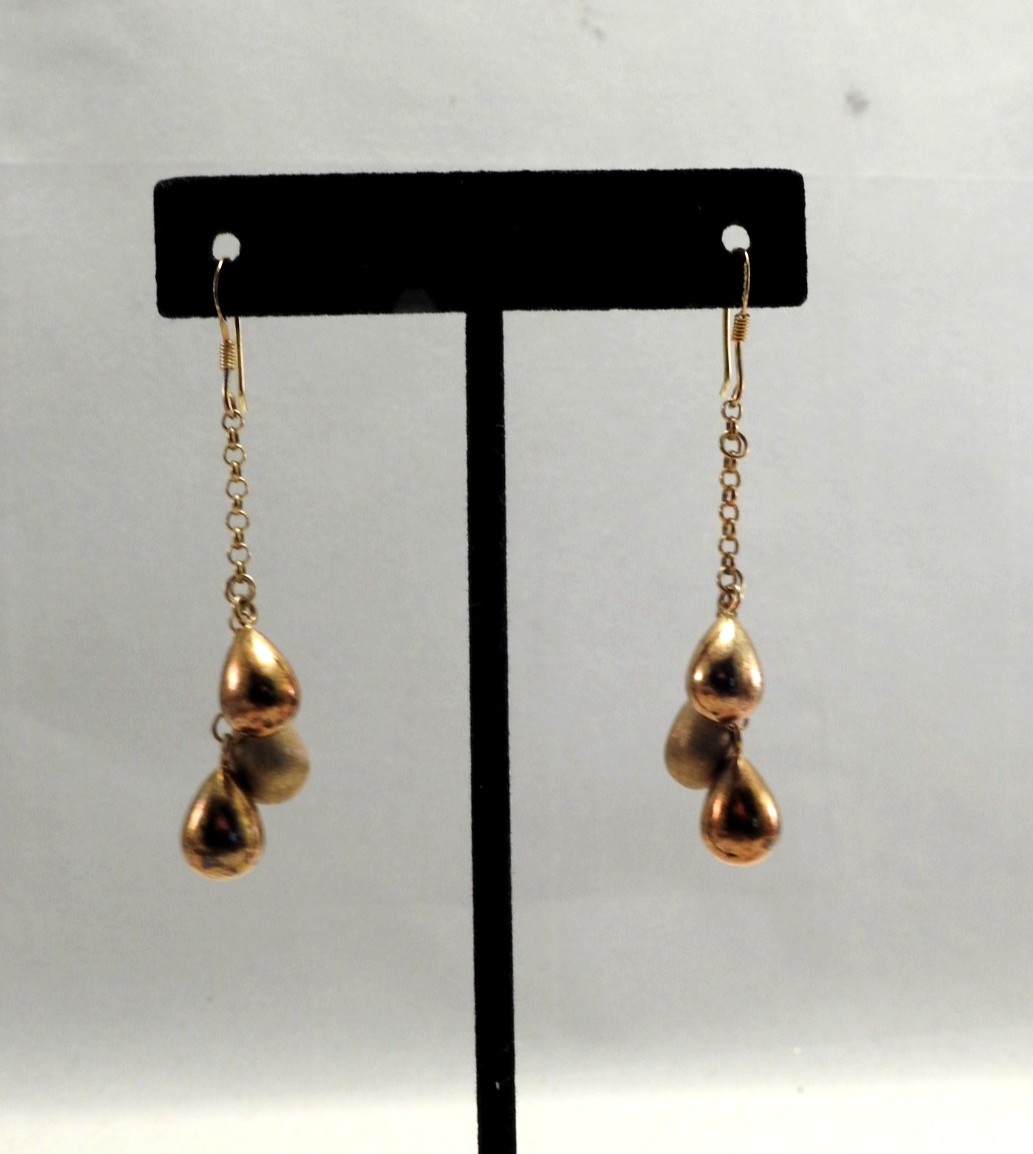 Stamped FAS 925 Sterling Satin & Brushed Teardrop Dangle Hook Pierced Earrings