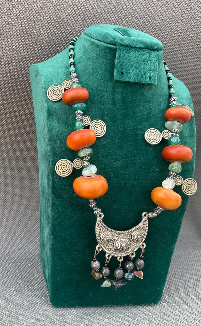 Handmade African Berber Kabyle Enamel Bronze Necklace Jewelry Tuareg Tribal