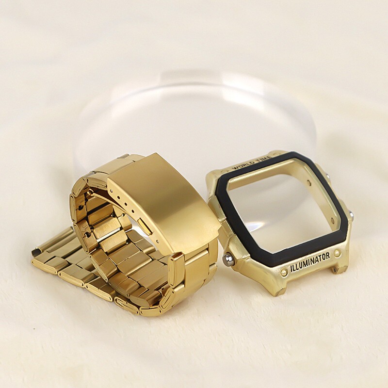 Metal Watch Strap + Modified Stainless Steel Case Cover For Casio AE1200