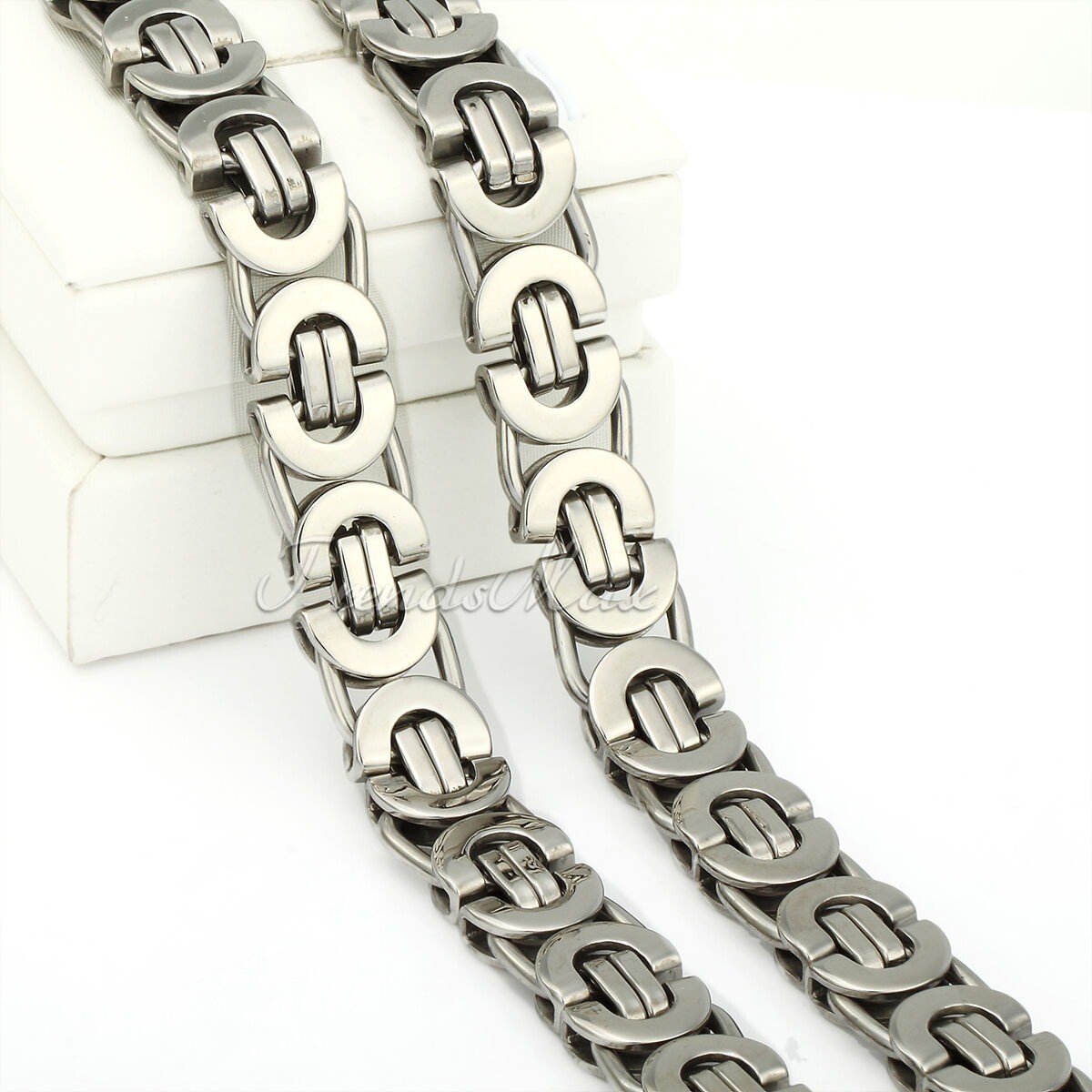11mm Men’s Silver Flat Byzantine Chain Necklace 316L Stainless Steel 18-36″ Xmas