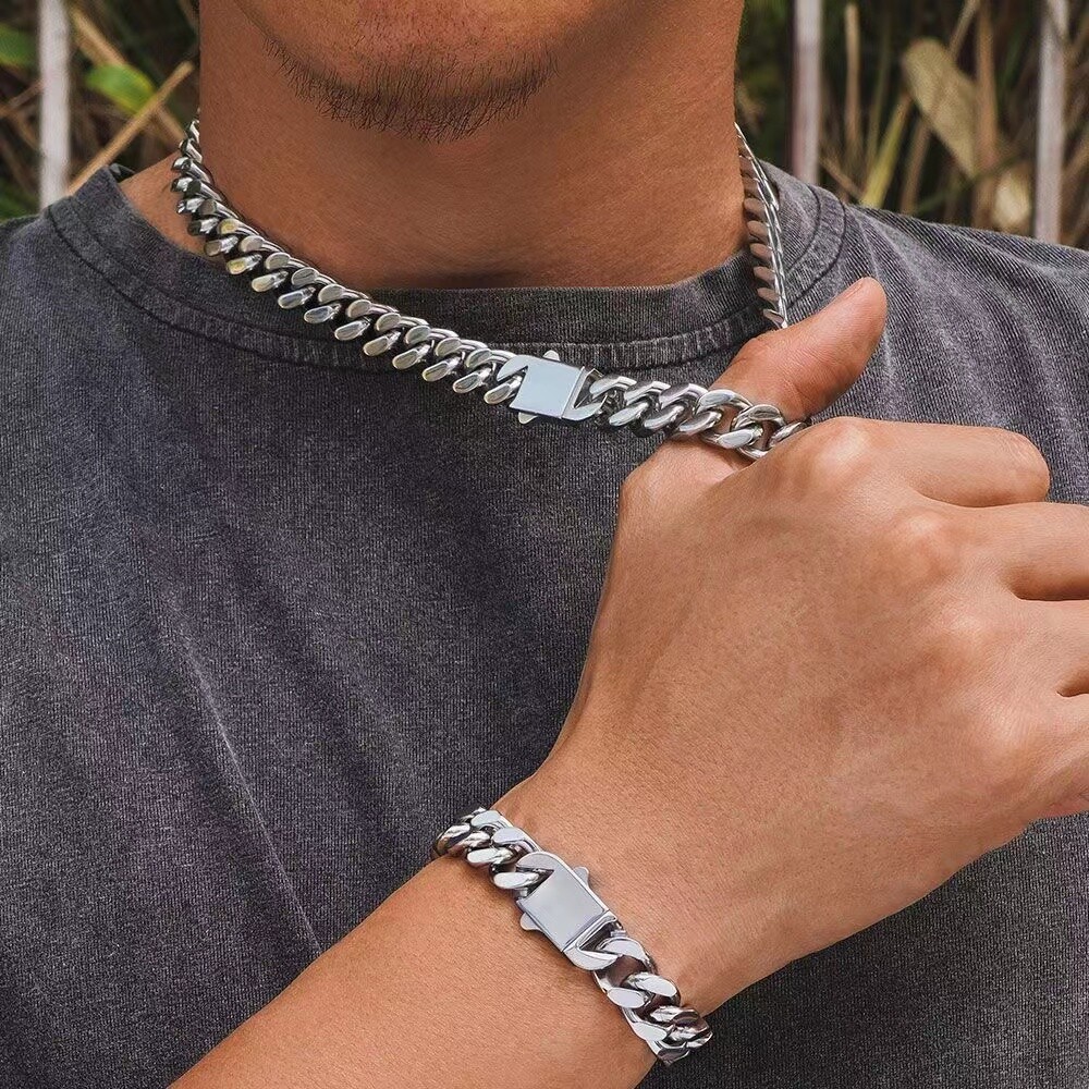 5-15mm 4-Sided Stainless Steel Miami Hip Hop Cuban Chain Necklace or Bracelet