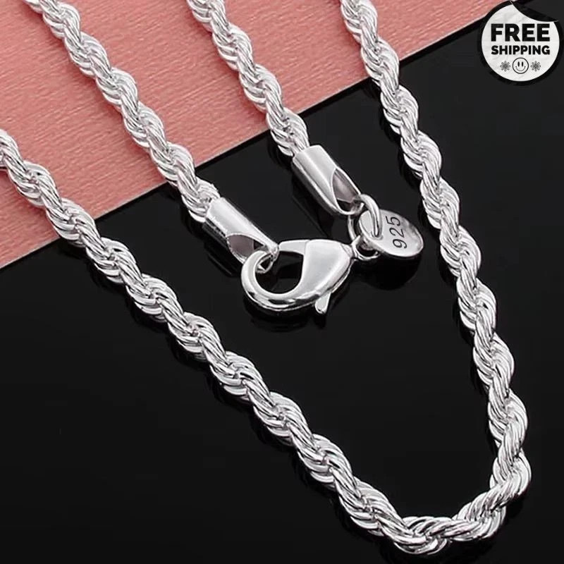 925 Sterling Silver Italian Rope Chain Men’s Necklace 4mm – NEW