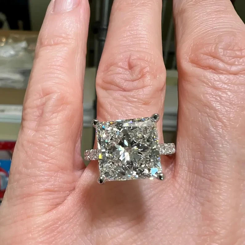 RARE 5.00 Ct Certified White Princess Cut Treated Diamond Ring 925 Silver