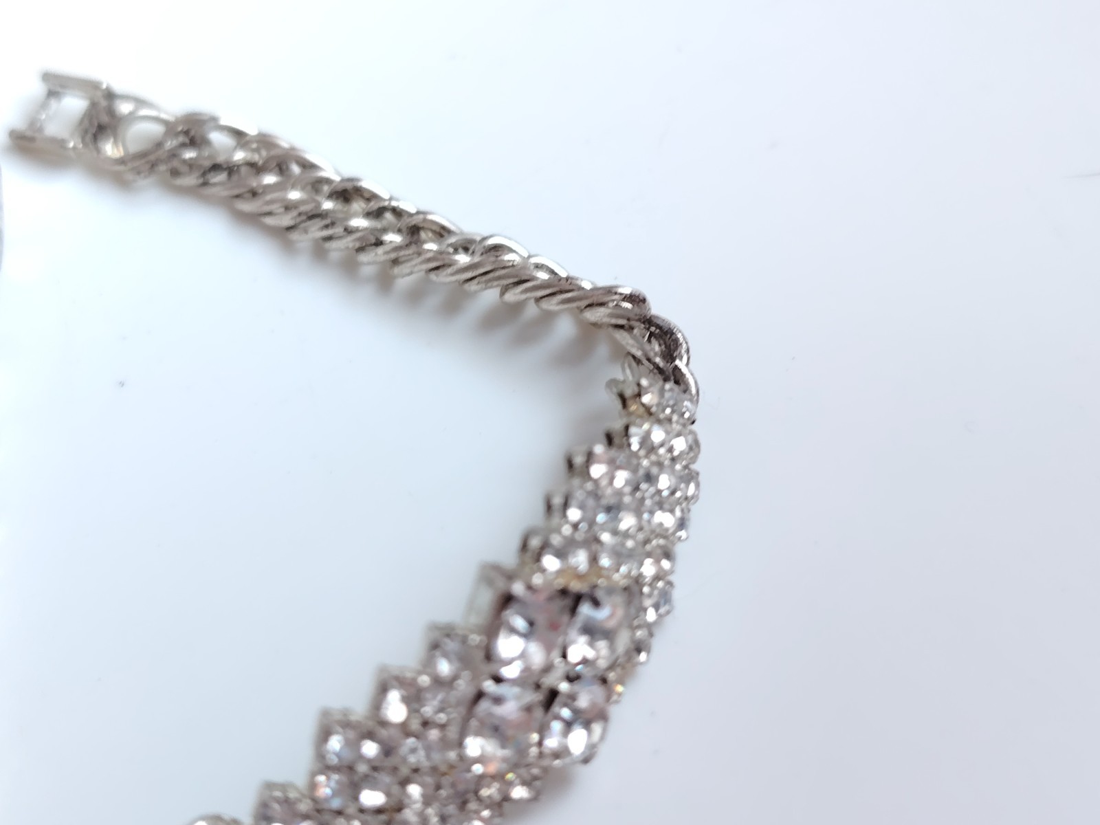 Vintage Riviera Rhinestone Bracelet Silver Tone Snap Clasp Foil Backed Glass