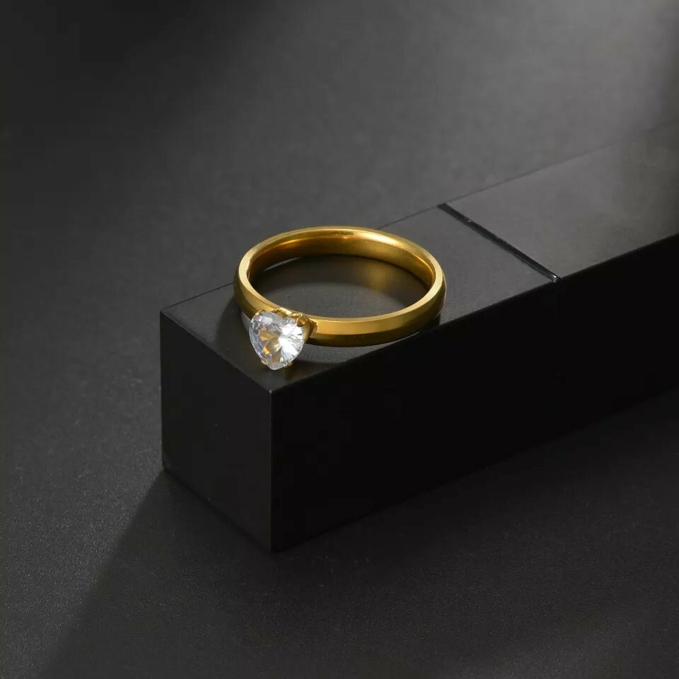 Gold Silver Color Crystal Geometric Simple Heart Ring For Women Girl Female Cute