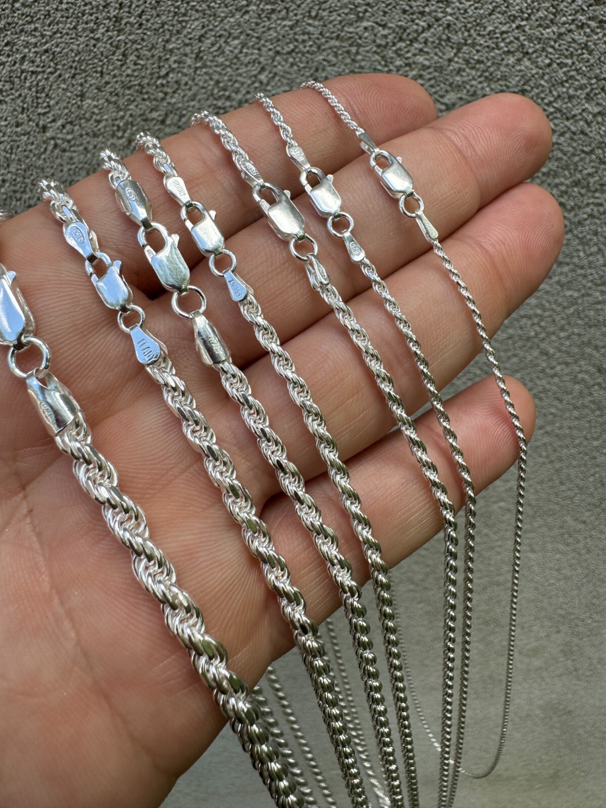 Cadena Rope Plata Esterlina 925 Real Hombre Mujer 1.5-5mm Italia 16-30″
