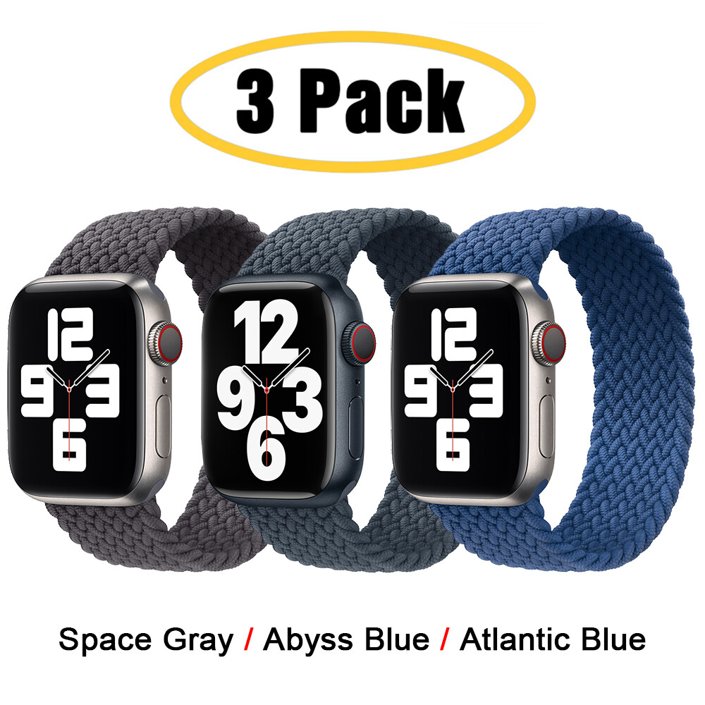 3 PACK For Apple Watch 10 9 8 7 6 5 4 44/45/49mm Braided Solo Loop Band Strap