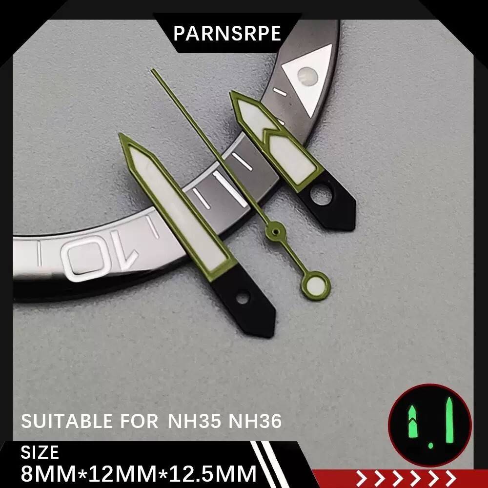 1 Set Luminous Watch Hand Set Olive Green Silver Black For NH35 NH36