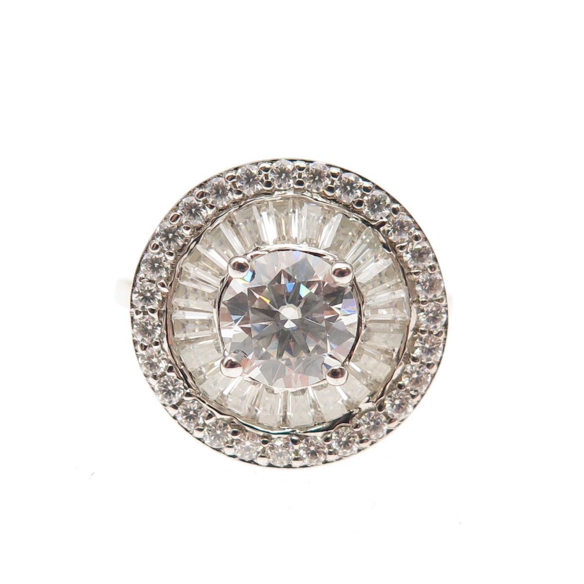 D’JOY Sterling Silver Real Round & Tapered Baguette-Cut Moissanite Ring Size 5