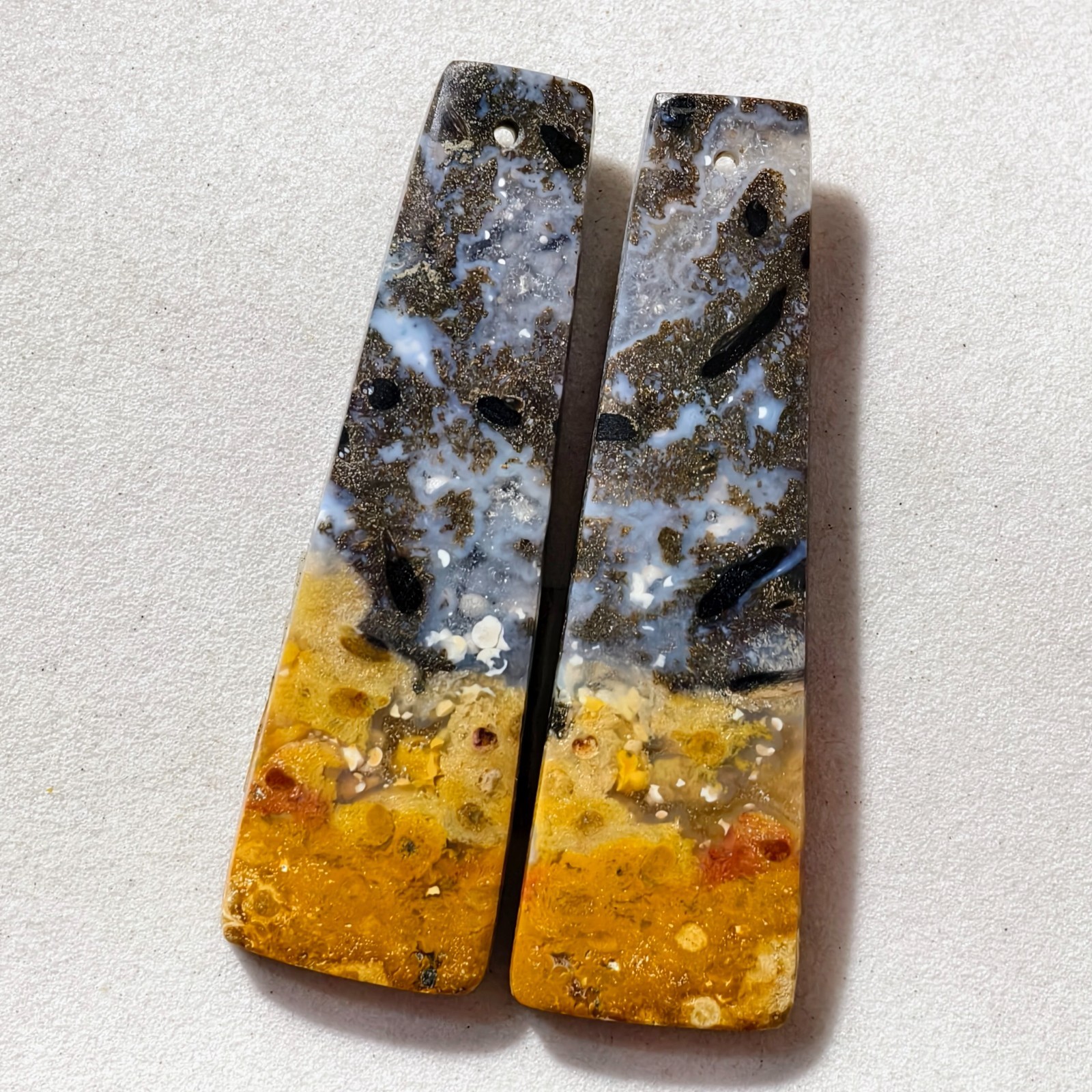 46 Cts Natural Fossilized Palm Root Drilled Pair Cabochon Gemstone 45.8×14.1 MM