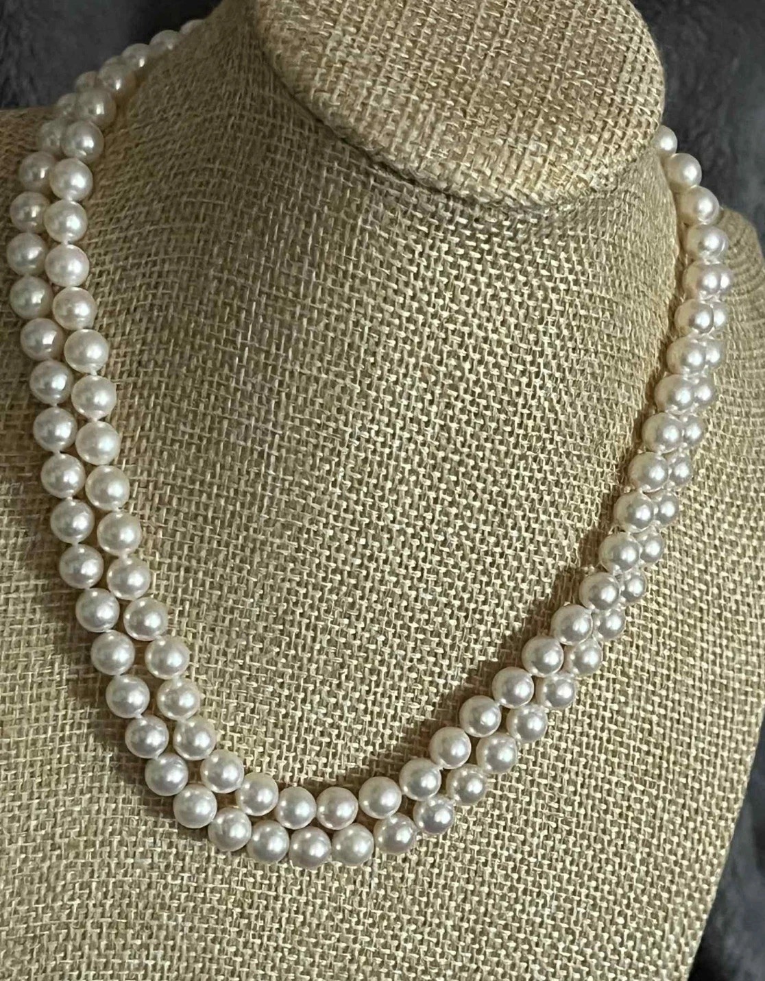 TASAKI Akoya Pearl Double-Strand Necklace 14ct White Gold K14WG 6.4-7.1mm 40cm