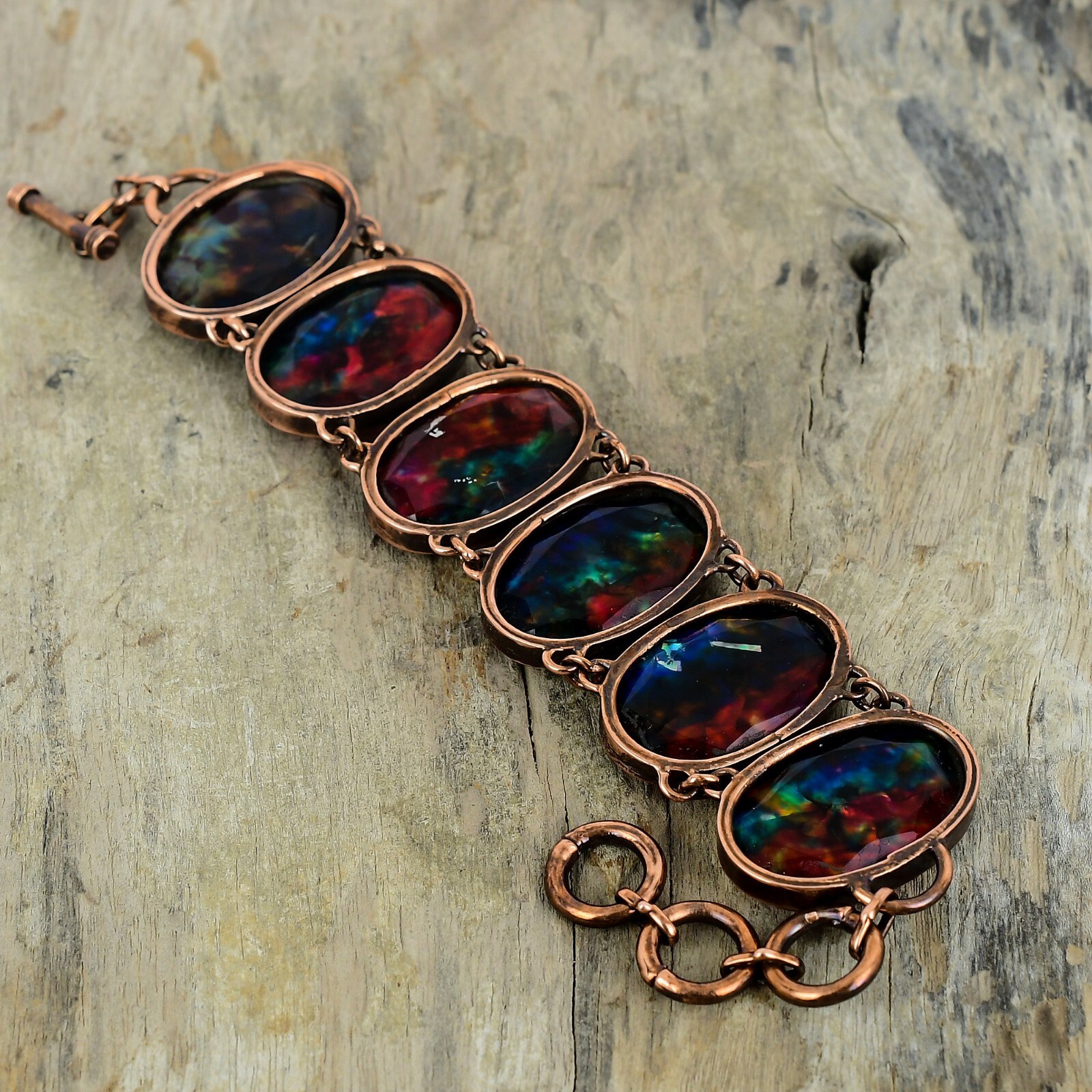 Ammolite Jewelry Copper Sister Gift Electroformed Chain Adjustable Bracelet 9.0″