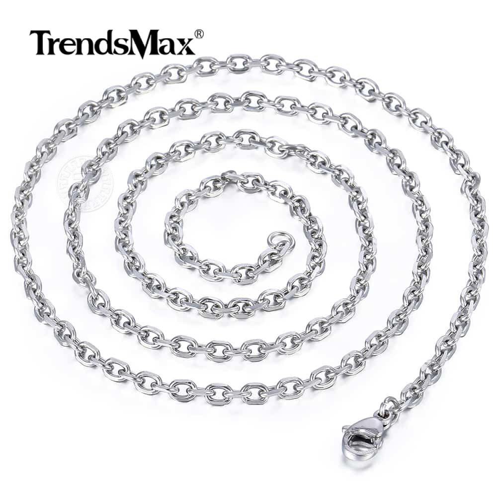 3-9mm 18-24″ Stainless Steel Mens Silver Diamond Cut Rolo Cable Chain Necklace