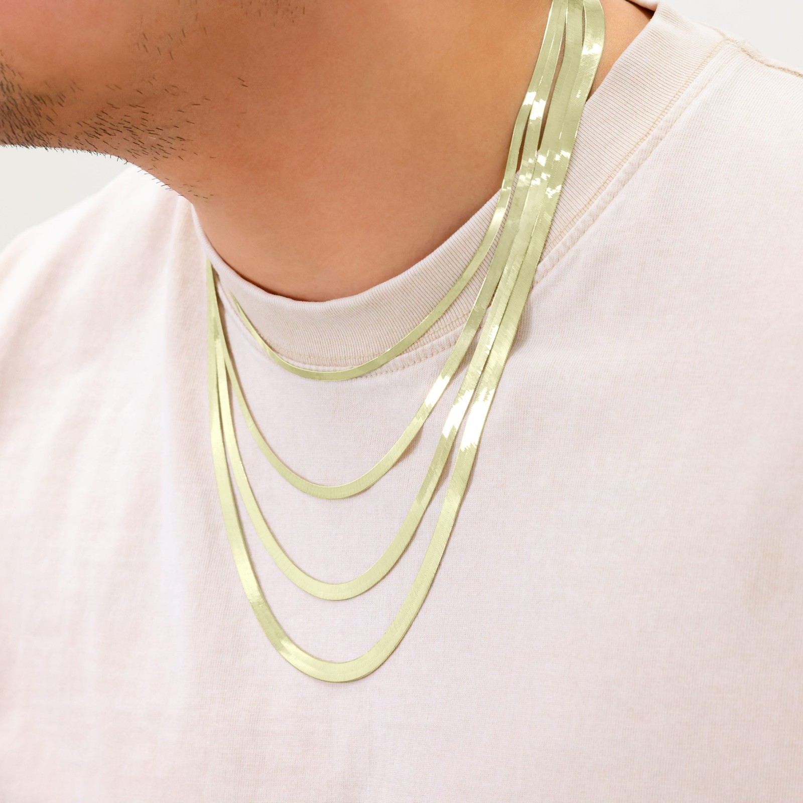 10K Yellow Gold Solid 3mm-9mm Flat Herringbone Chain Necklace Women Men 16″- 24″