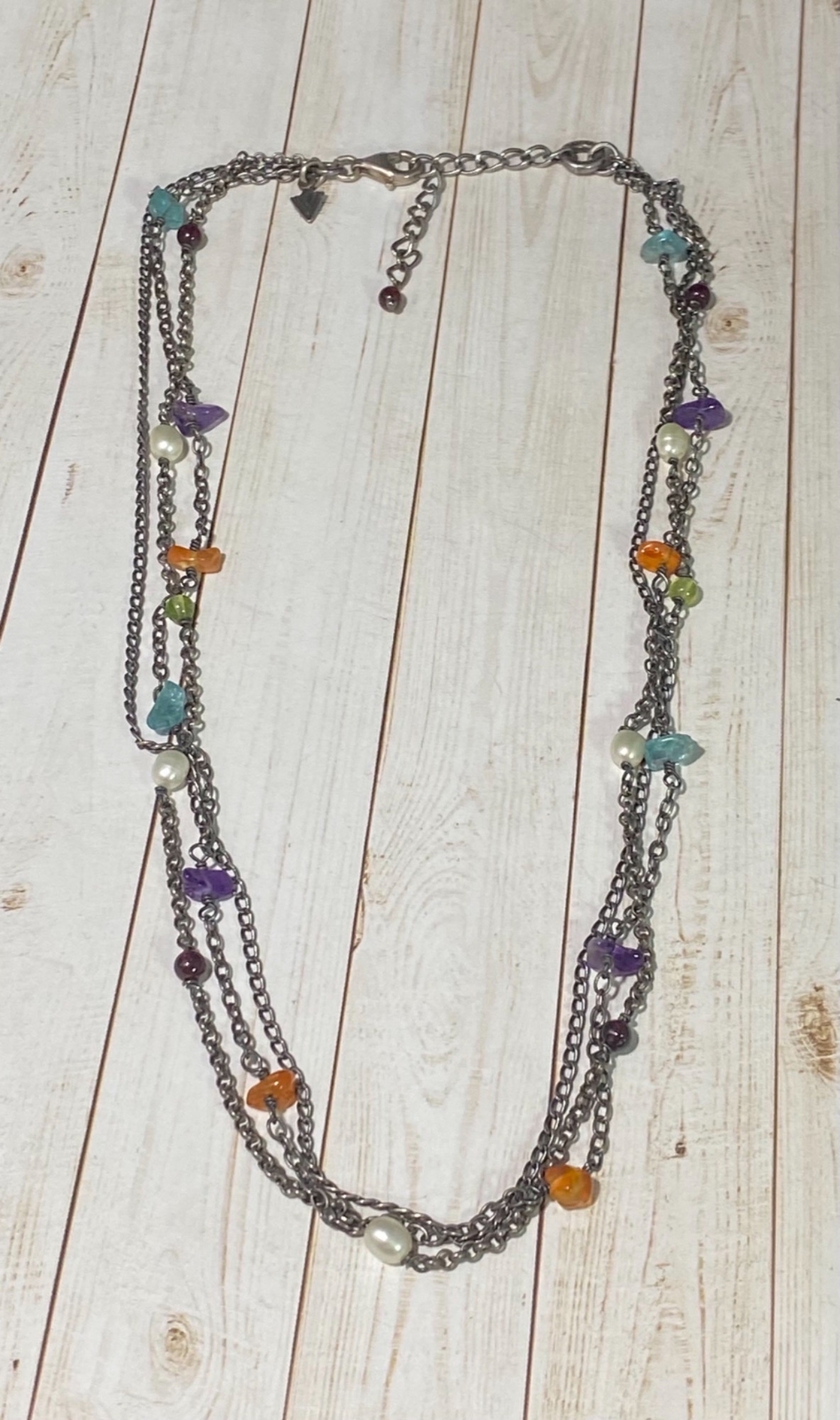 Retired Silpada Necklace Three Strand 925 Multi Gemstone Bead Station 17 inches
