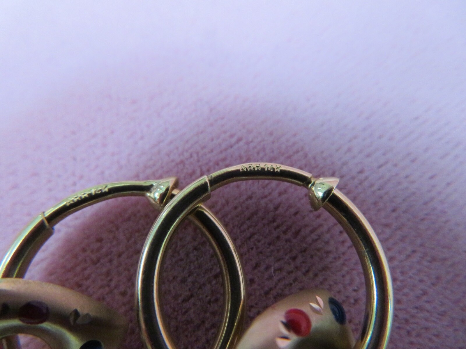 14k Pure Y. Gold None Pieced Hoop Earrings w. Heart Charm 2.52 G (#378)