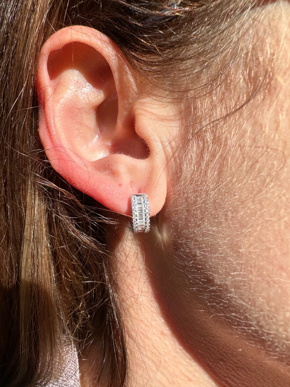 Baguette Moissanite Real Solid 925 Silver Hoops Small Huggie Hoop Earrings 12mm