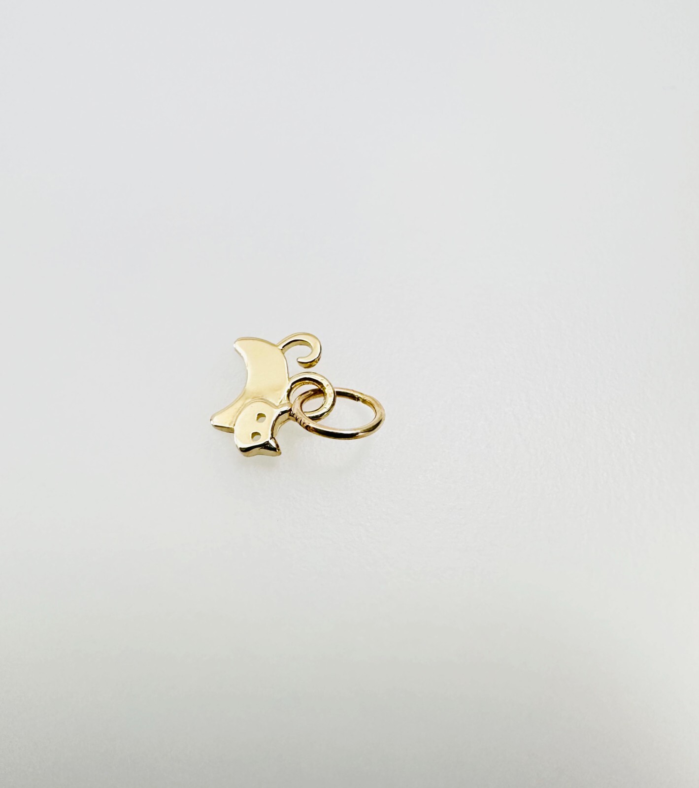 14K Solid Yellow Gold Teeny Tiny – Very Small Kitty Cat Charm Pendant 9x6mm