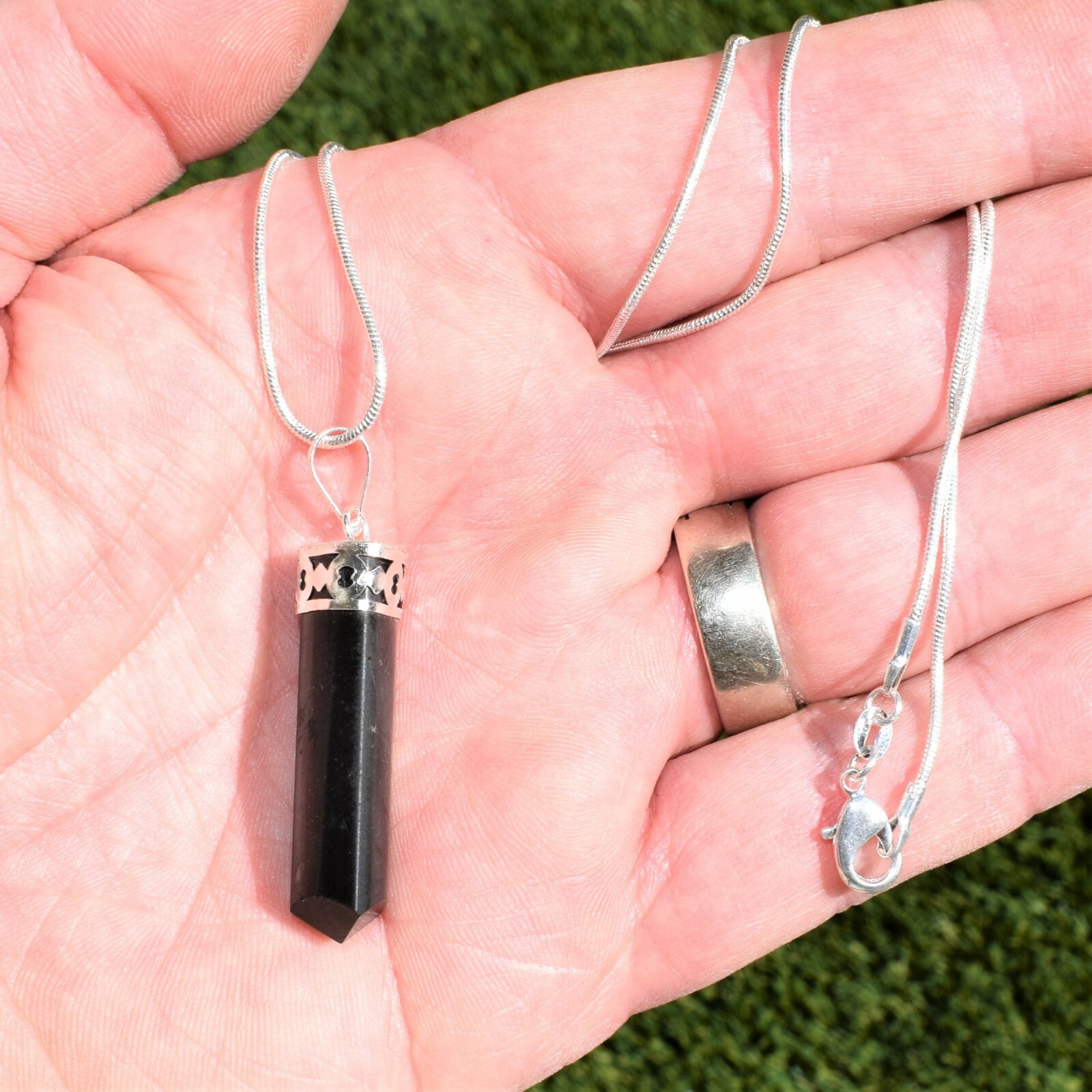 CHARGED Himalayan Black Tourmaline Pendant + 20″ Stainless Steel Chain & Charger