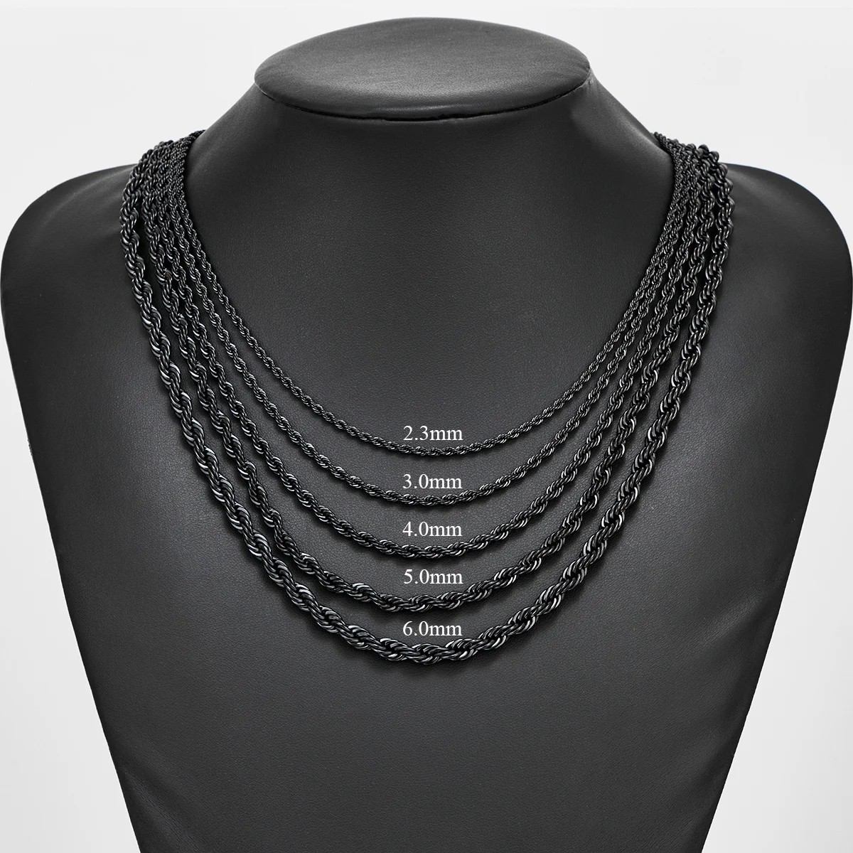 Men Women’s Stainless Steel Black Plated 2mm/3mm/4mm/5mm Rope Necklace Chain