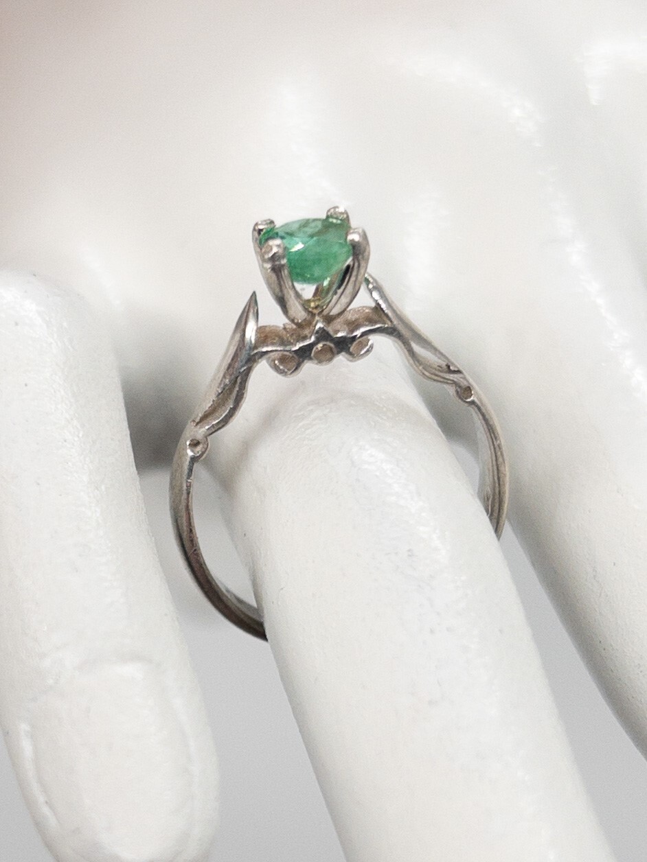 Vintage 1920s $2400 1ct AAA+++ Natural Emerald 14k White Gold Wedding Ring