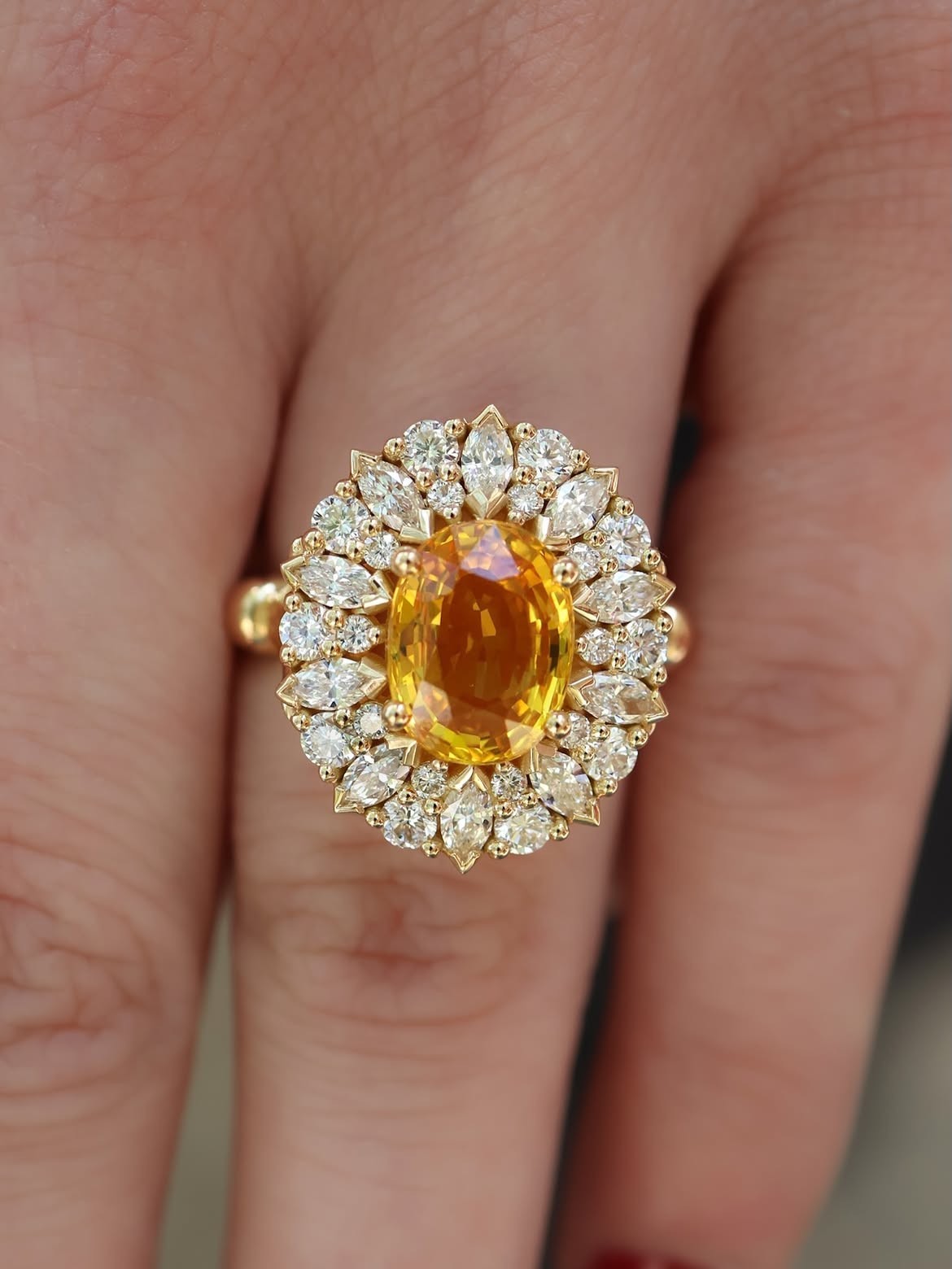6.80 Ct Natural Citrine & Diamonds Engagement Ring Real 14k Yellow Gold