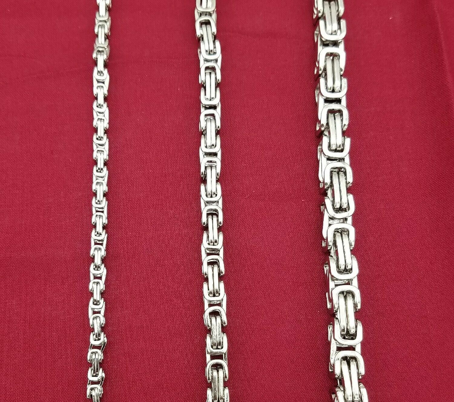 16″-50″ STAINLESS STEEL SILVER 4MM ,6MM, 8MM BYZANTINE TURKISH BOX NECKLACE