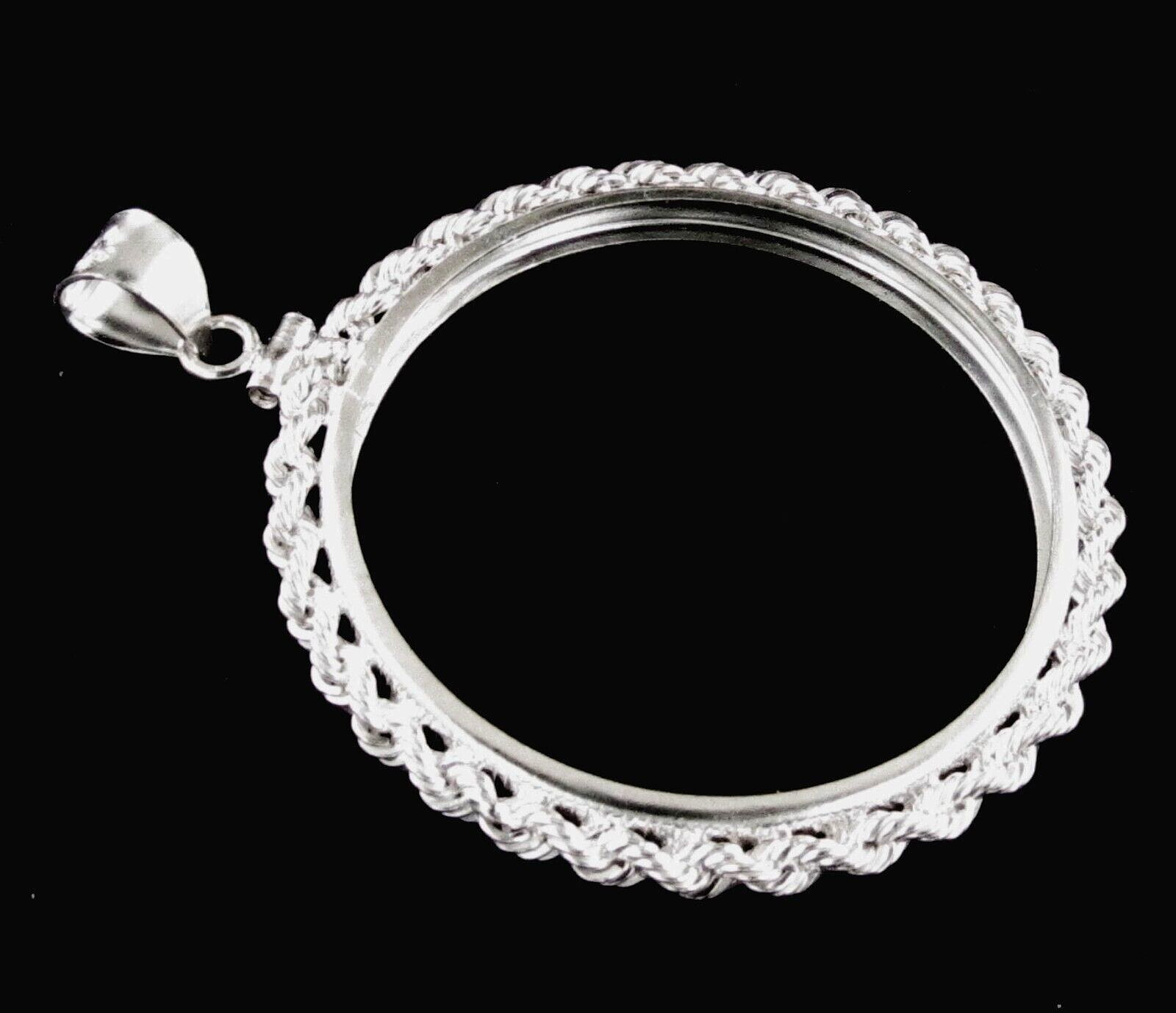 Coin Bezel 38mm Morgan, Peace, Ike Sterling Silver Rope with Soldered Bail