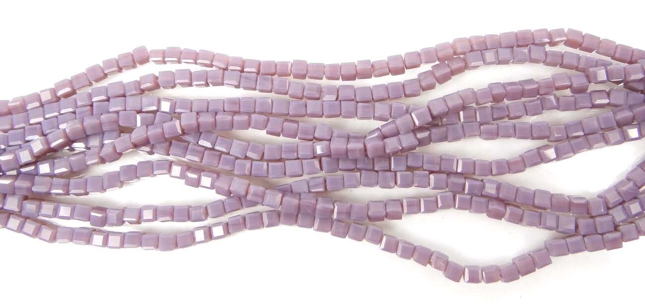 100 Czech Firepolish Glass Faceted Cube Beads 3mm – Opaque Lilac / lavender