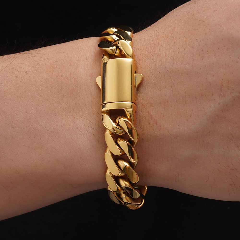 6-14mm Gold Stainless Steel Curb Cuban Link Chain Bracelet 7inch-11inch for Men
