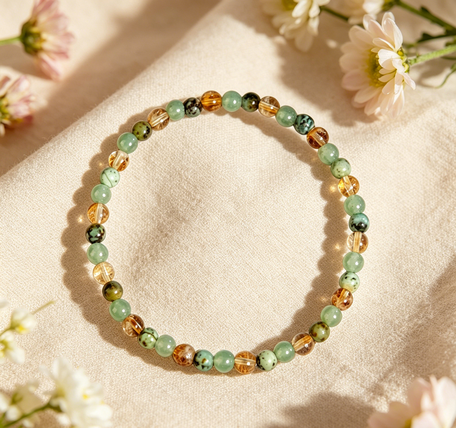 Triple Stone Beaded Bracelet | Luck Prosperity Calm Energy Boho Layered Jewelry