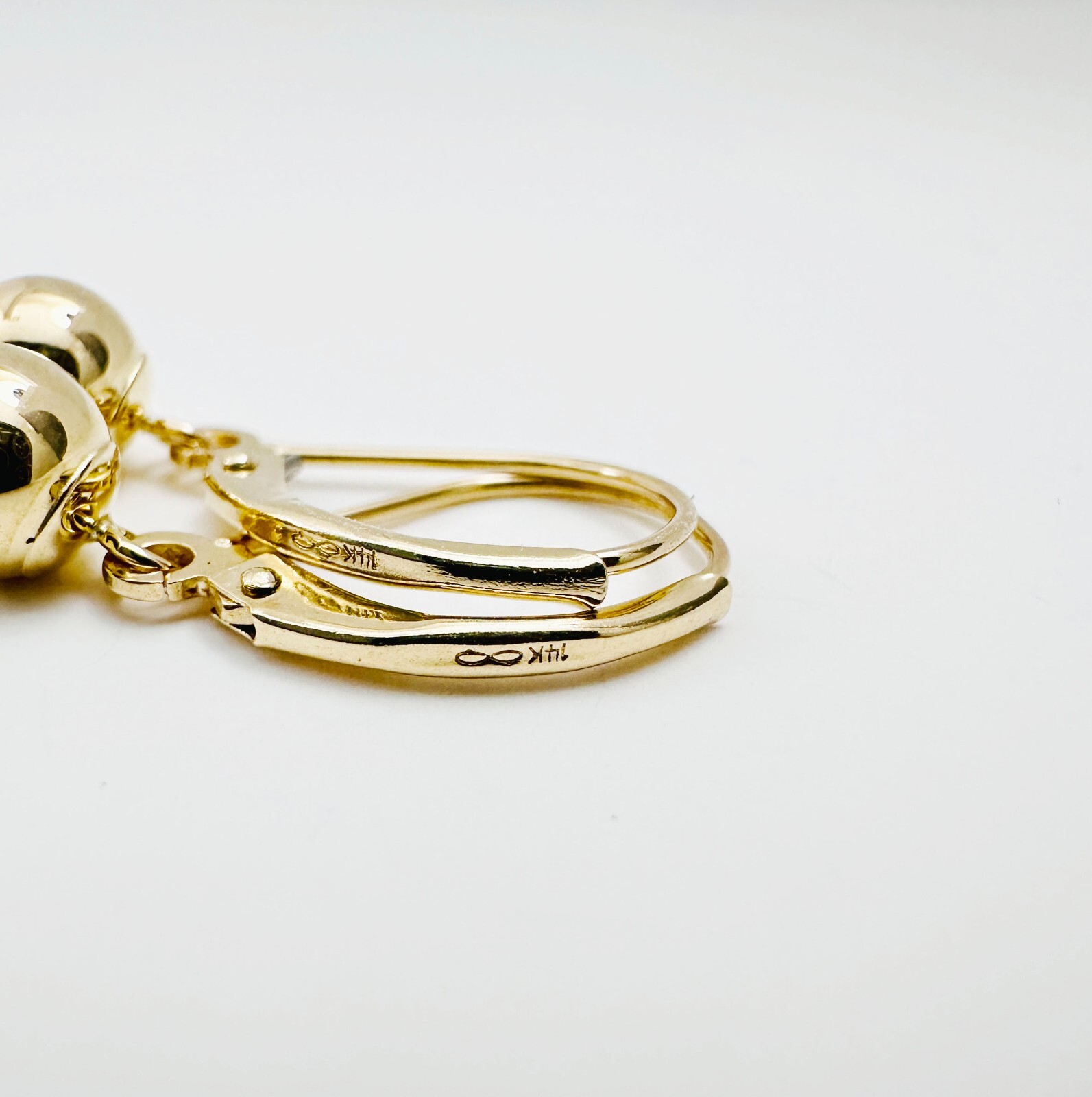 14K Solid Yellow Gold 6mm Ball Bead Drop/Dangle Leverback Earrings 23mm .90″
