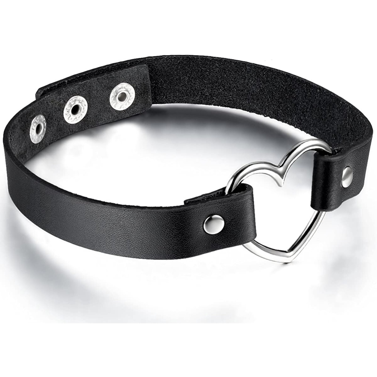 Leather Heart Choker Collar Punk Goth Adjustable Rivet Necklace Love O-Ring