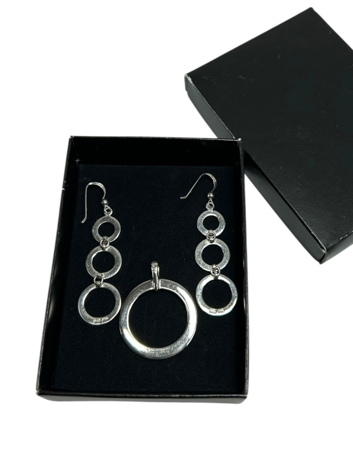 MWS Sterling Silver 925 Circle Pendant & Earrings Matching Set Graduated Tiered