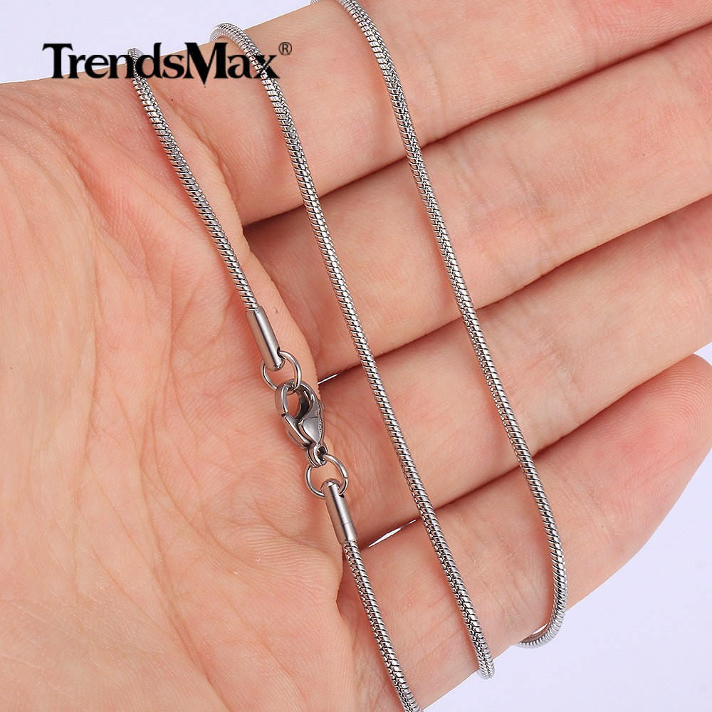 USA 1.6/2.0mm Silver Solid Stainless Steel Round Snake Chain Necklace Unisex
