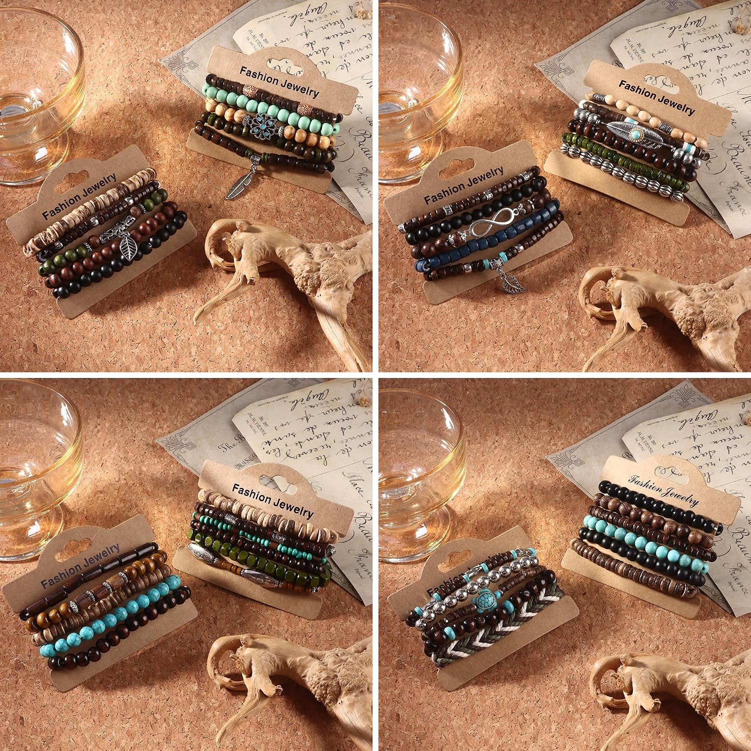 43Pcs Wooden Beaded Bracelets for Men | Bulk Bracelets, Punk Vintage Adjustable