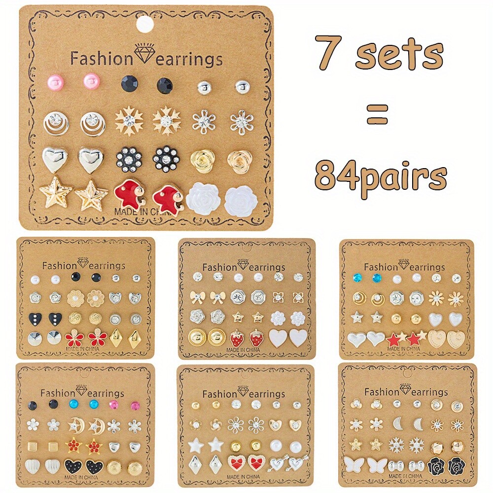 84 Pairs Fashion Alloy Stud Earrings Set for Women – Elegant and Lovely