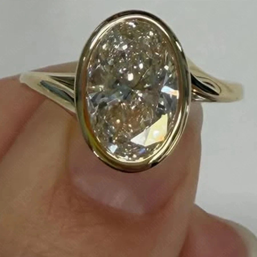 5.20Ct Oval Cut Lab Grown Diamond Hidden Halo Wedding Ring IGI 14K Yellow Gold