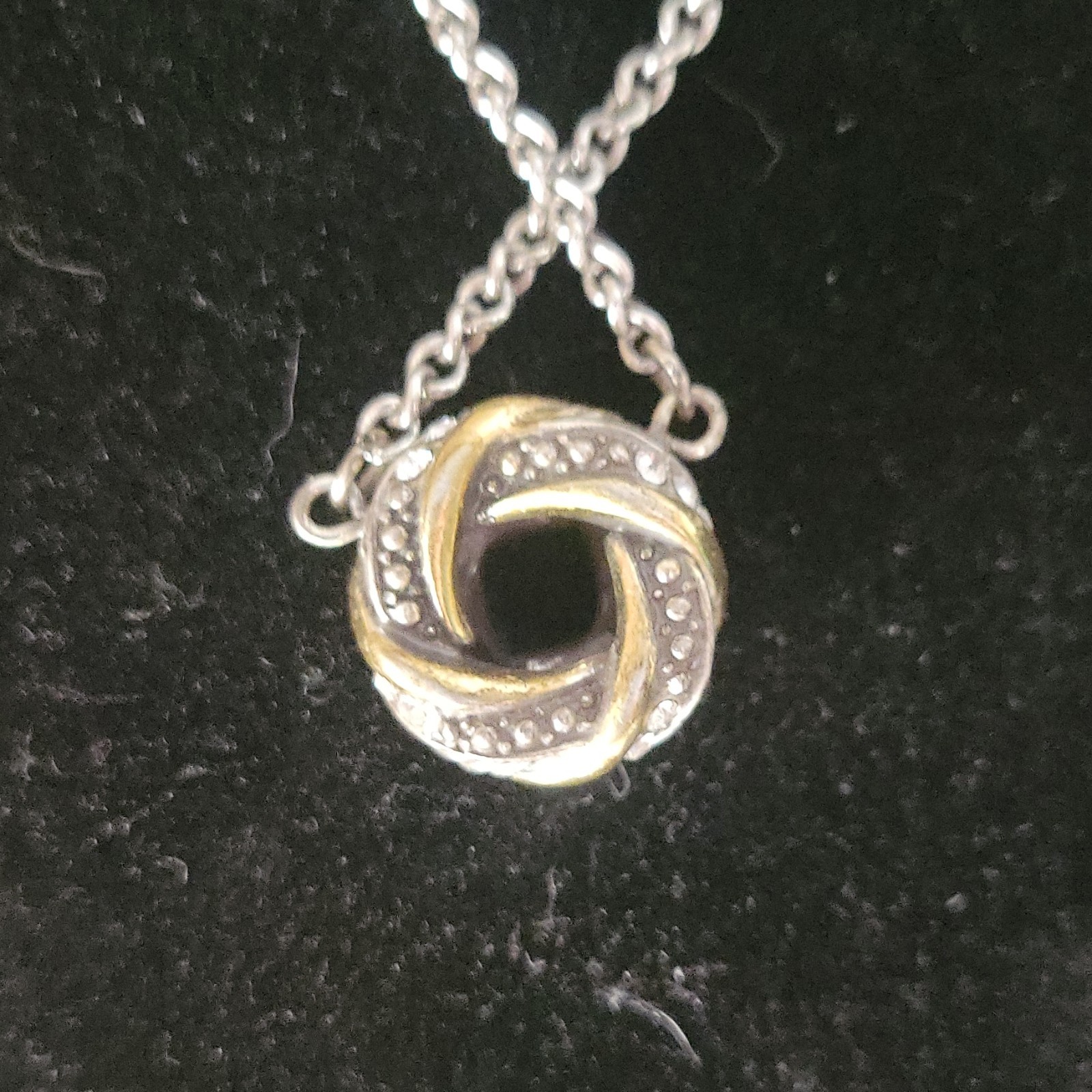 Brighton Two Tone Rope Chain Necklace Crystal Pavé Knot Pendant Adjustable